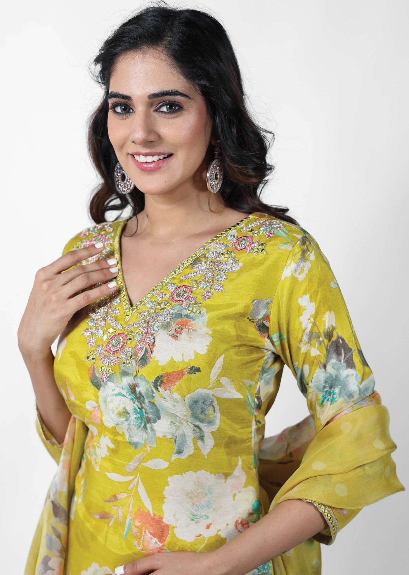 Mustard Modal Printed Straight cut suits