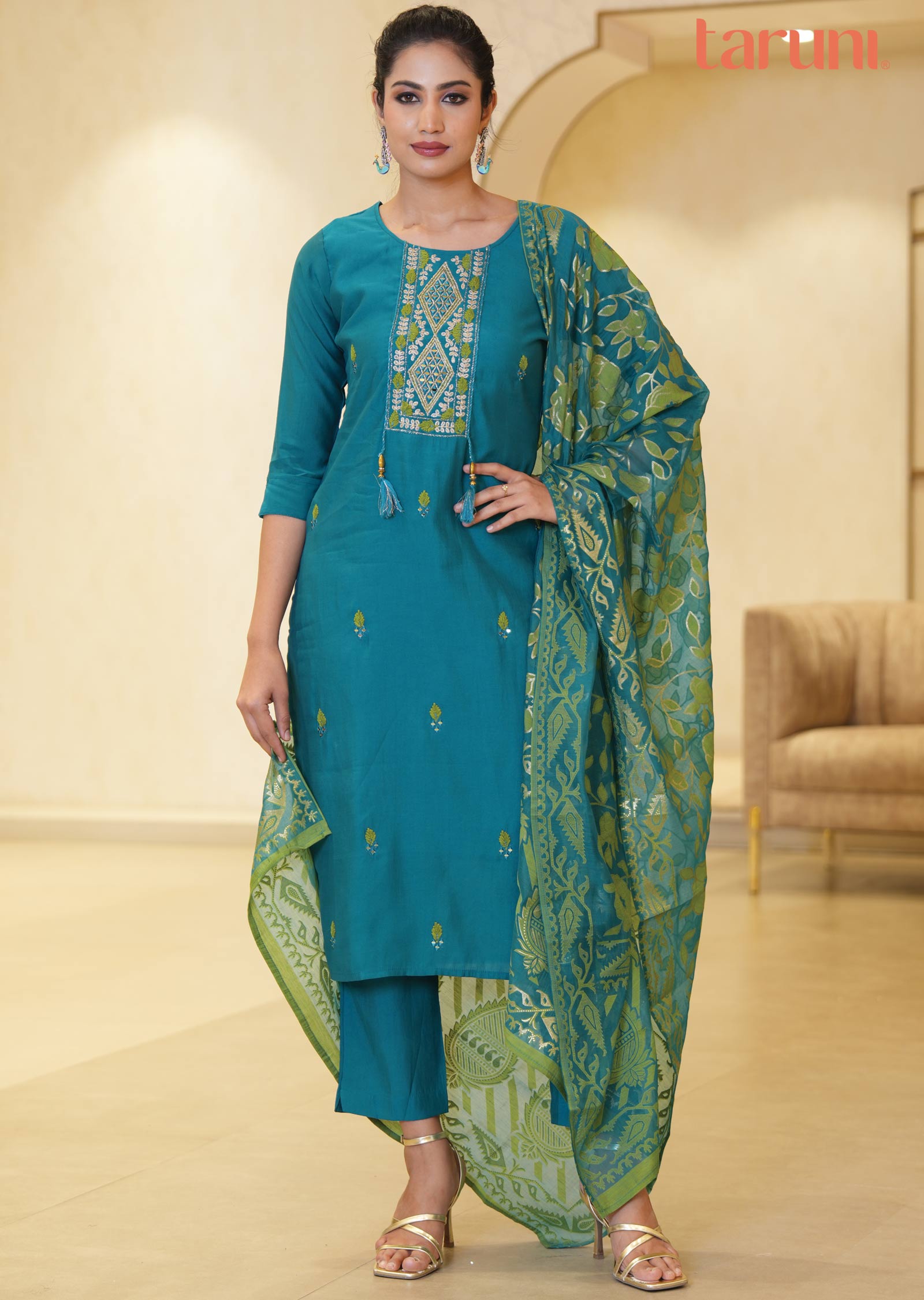 Rama Green Silk Straight cut suits