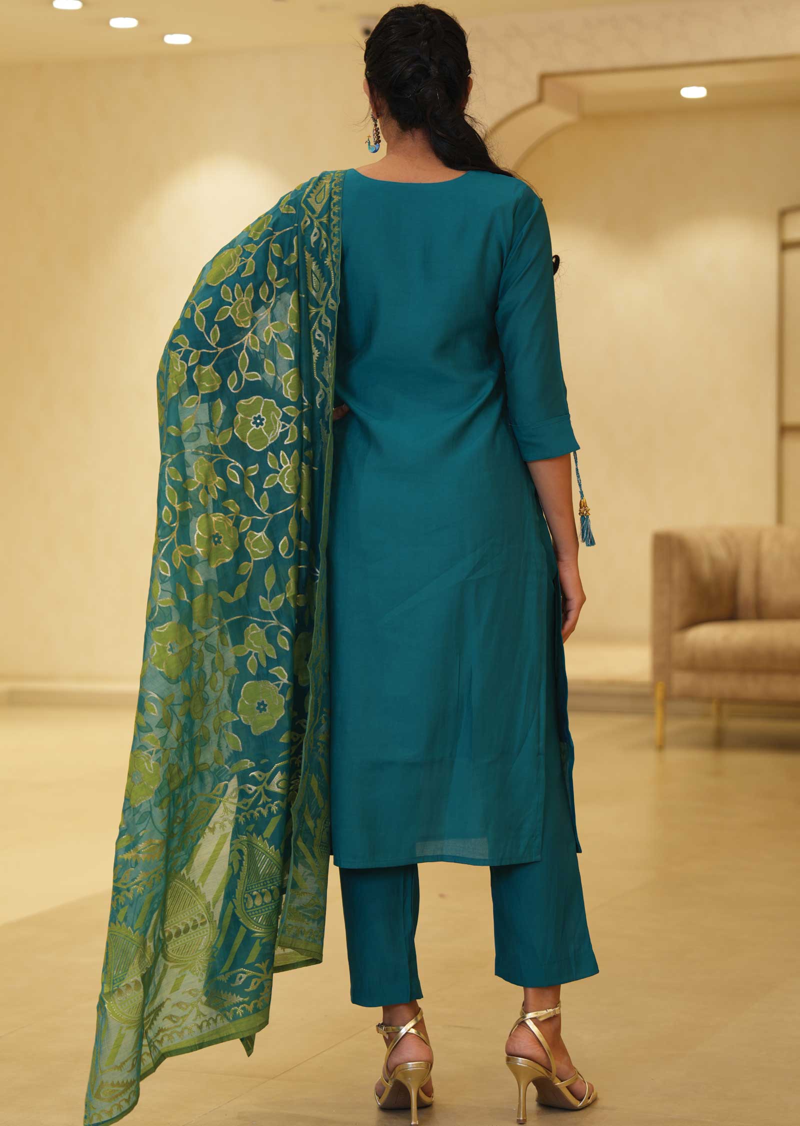 Rama Green Silk Straight cut suits