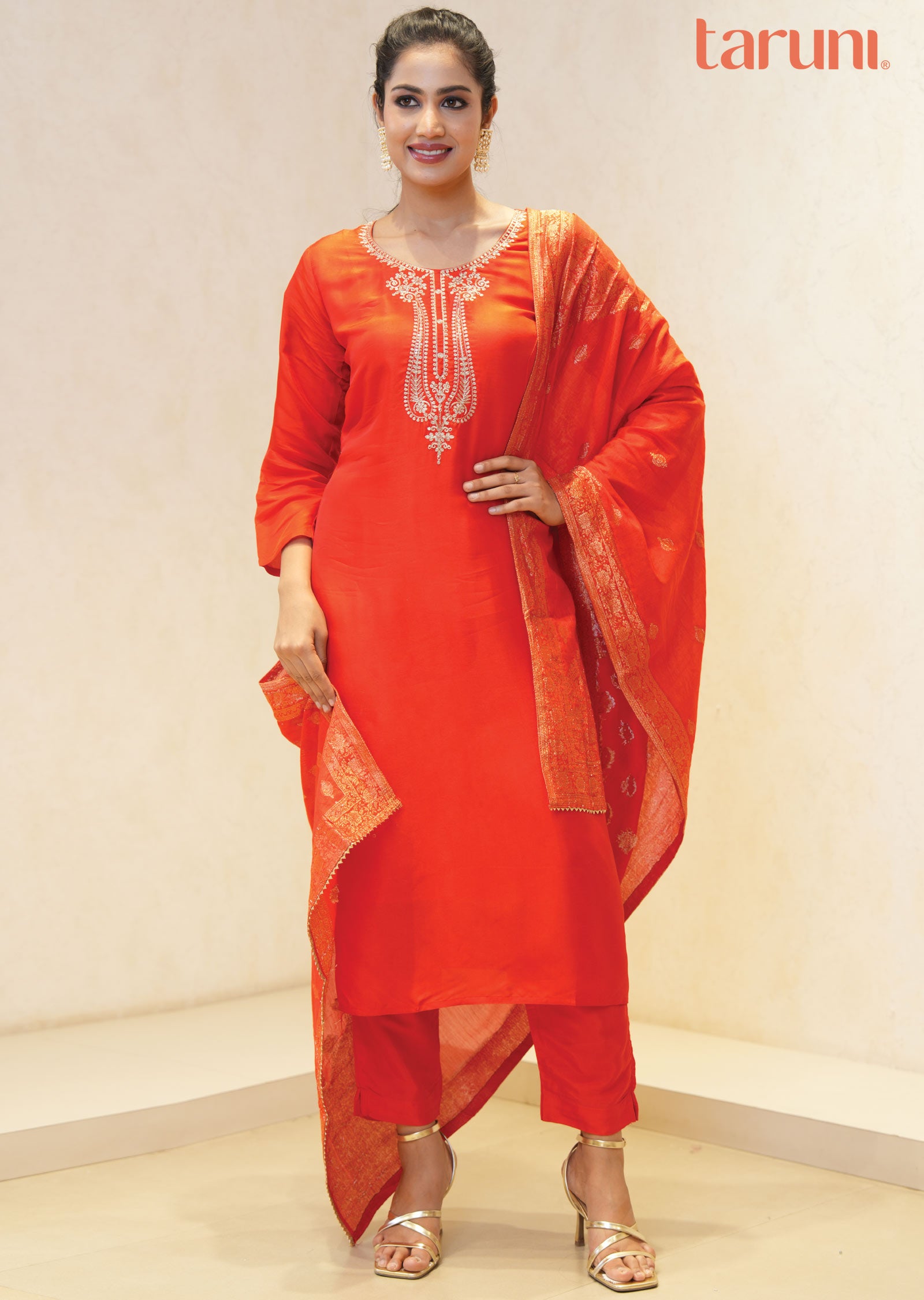 Red Silk Banaras Straight cut suits