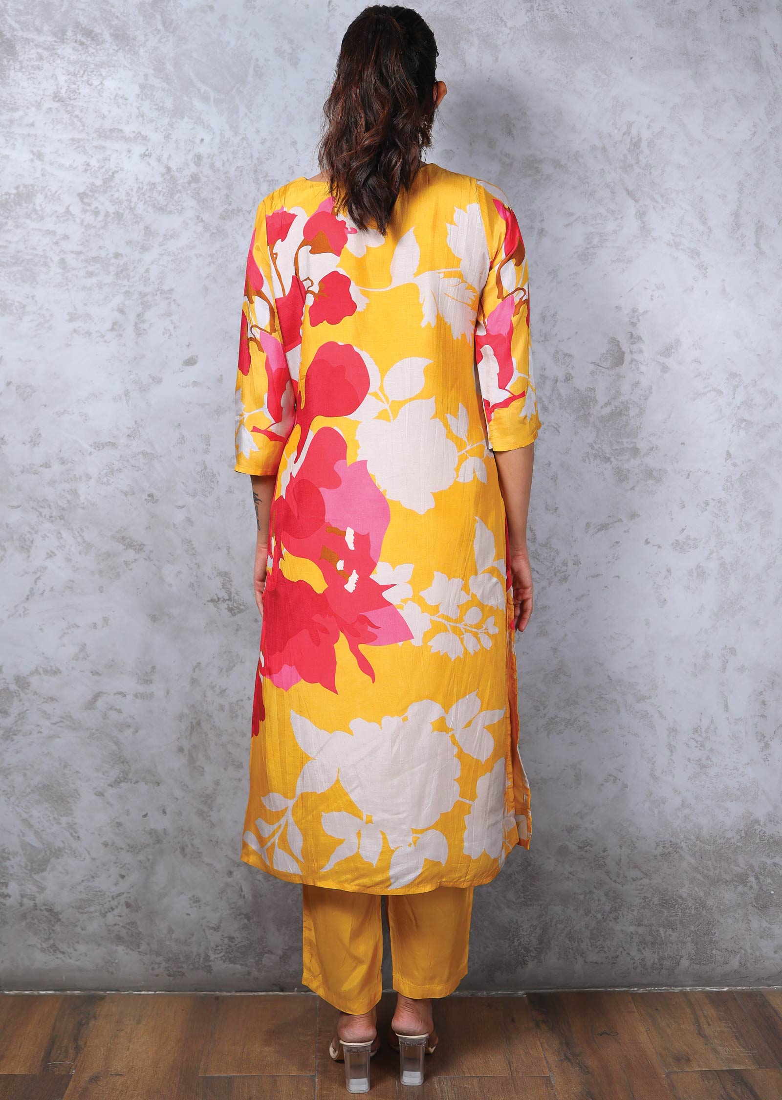 Mustard Modal Printed Straight cut suits