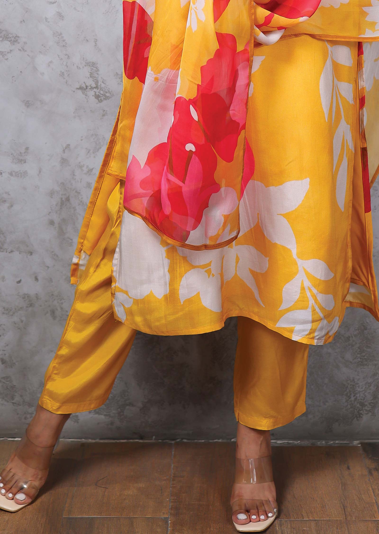 Mustard Modal Printed Straight cut suits