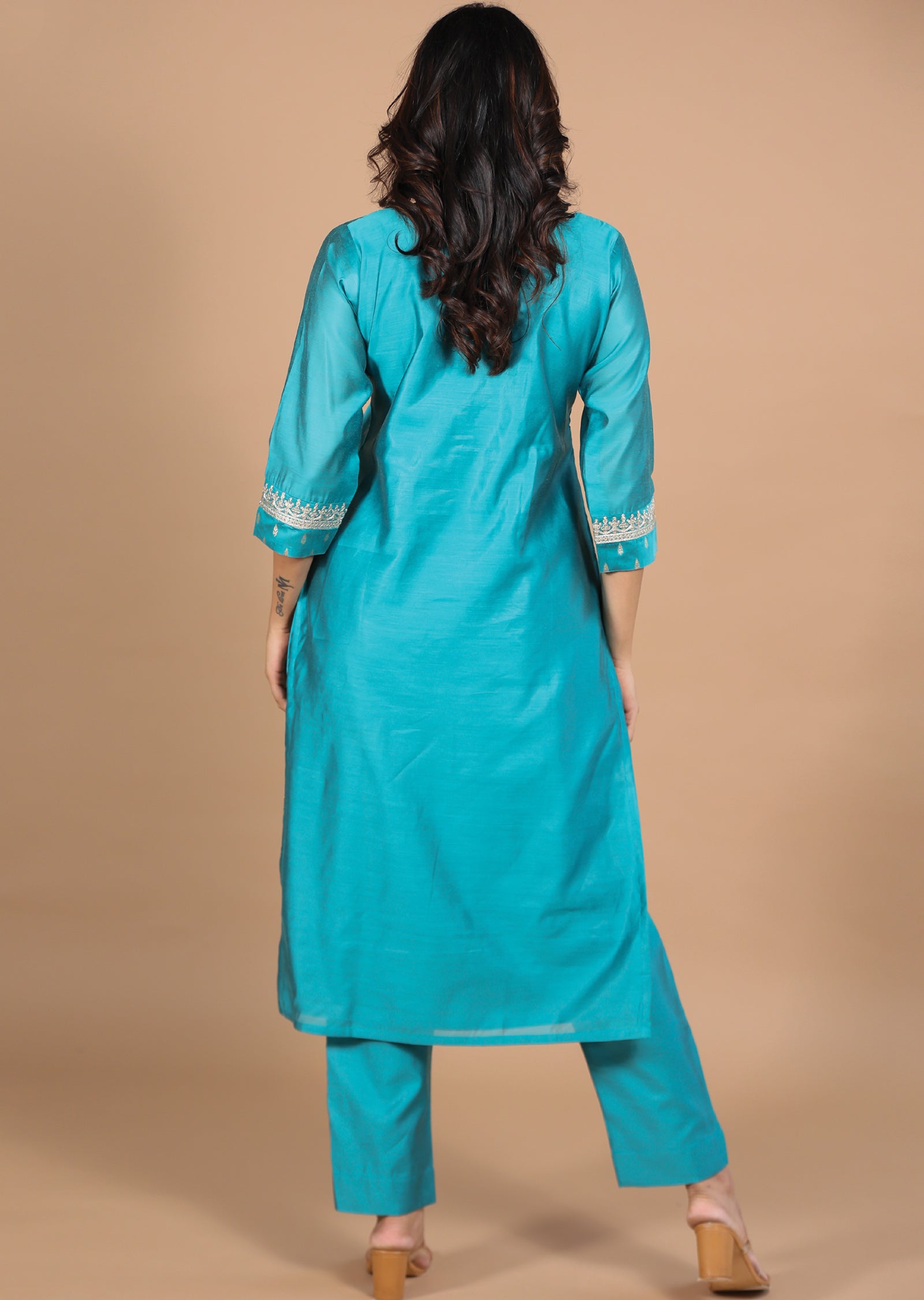 Rama Blue Banaras Chanderi Straight cut suits