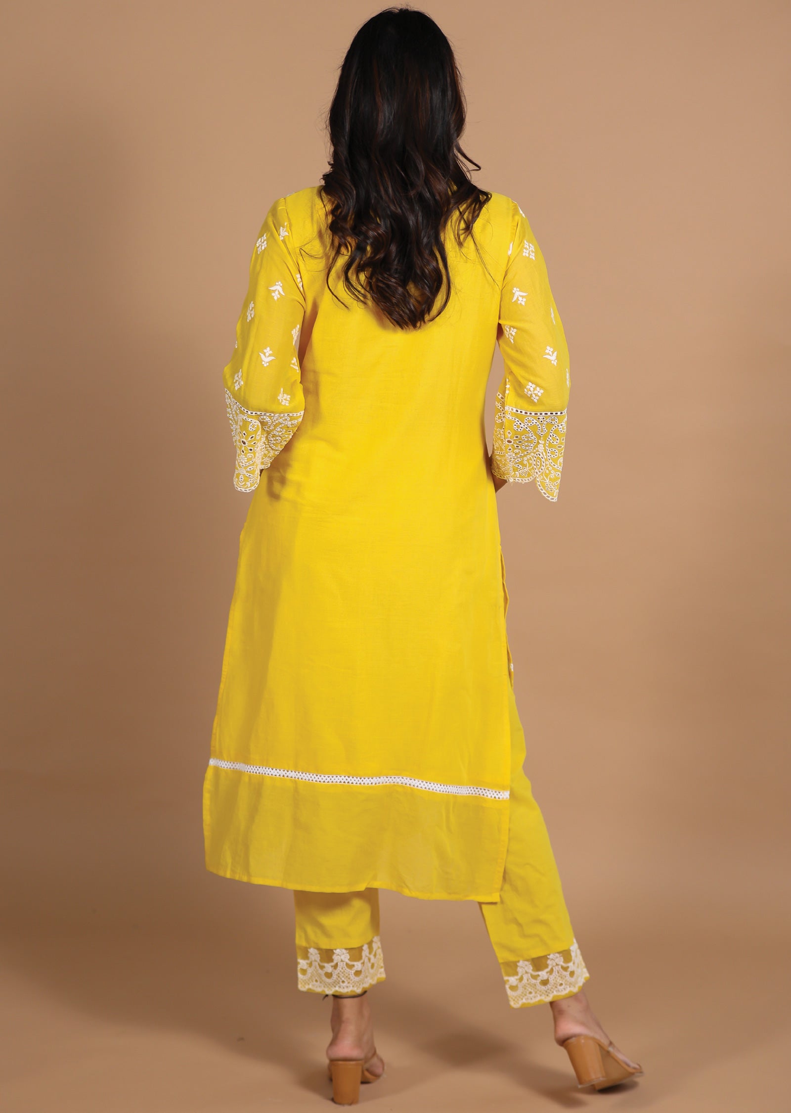 Yellow Cotton Straight cut suits