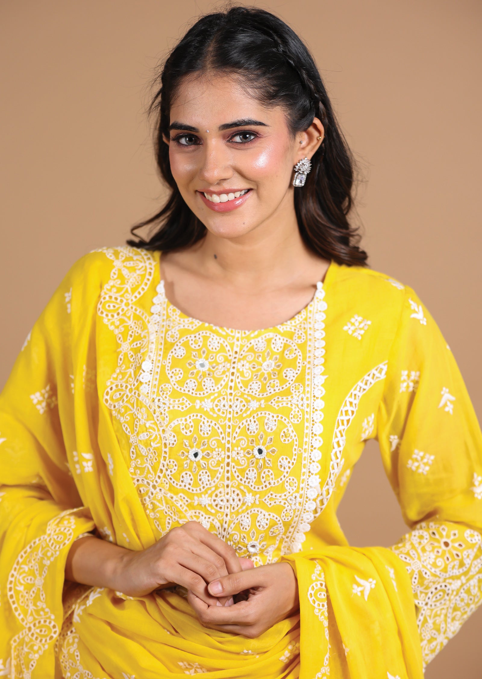 Yellow Cotton Straight cut suits