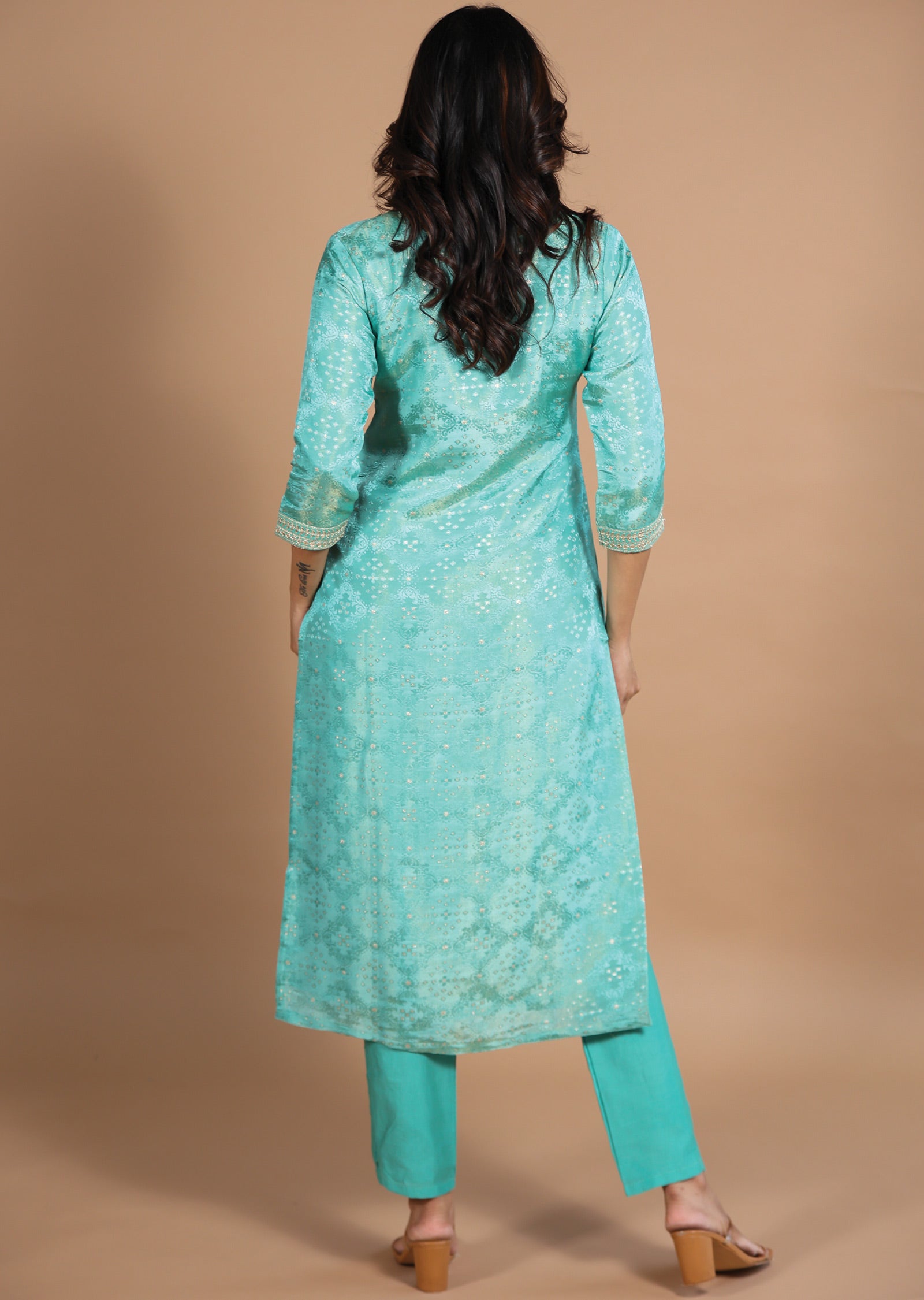 Green Banara Tissue Silk Straight cut suits