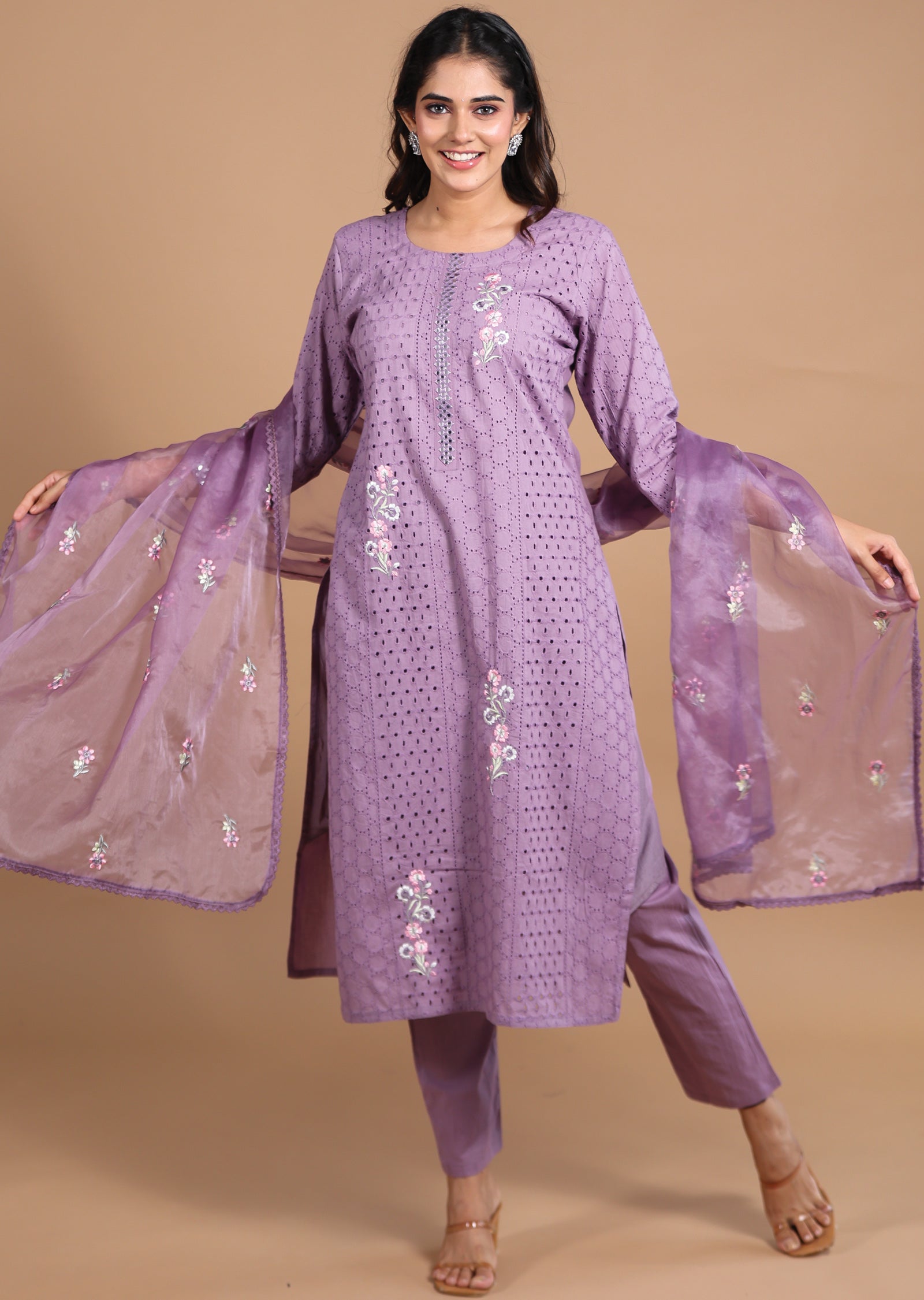 Lavender Scheffli Cotton Straight cut suits