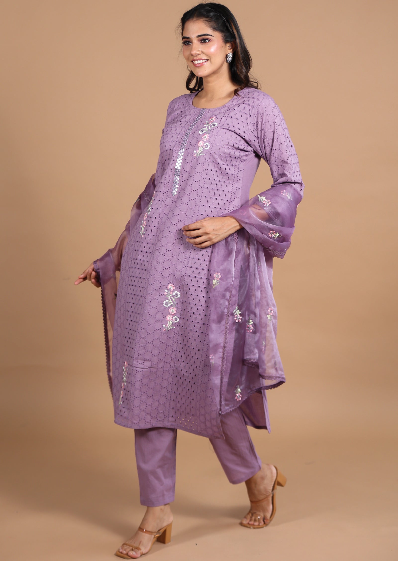 Lavender Scheffli Cotton Straight cut suits