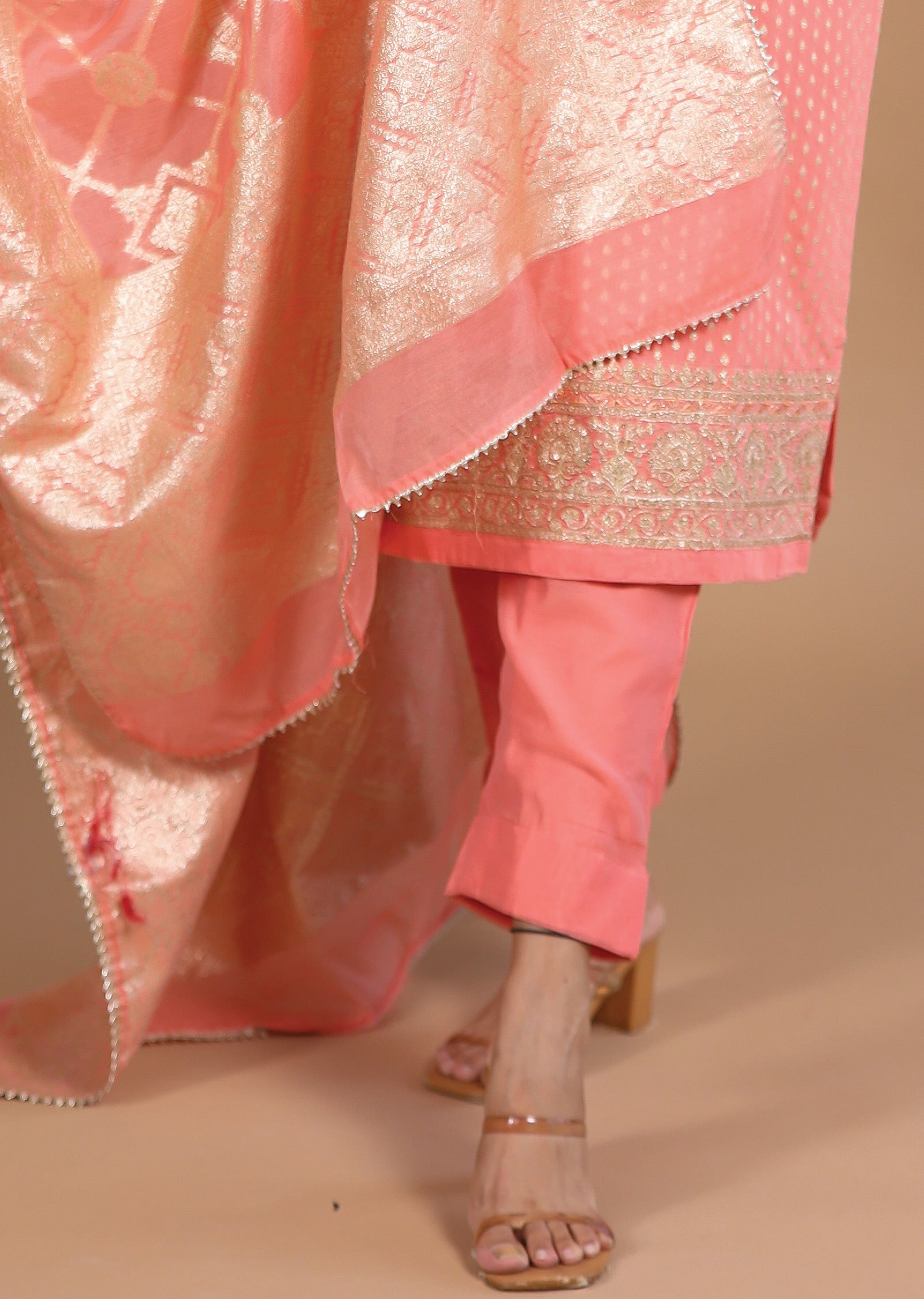 Peach Chanderi Straight cut suits