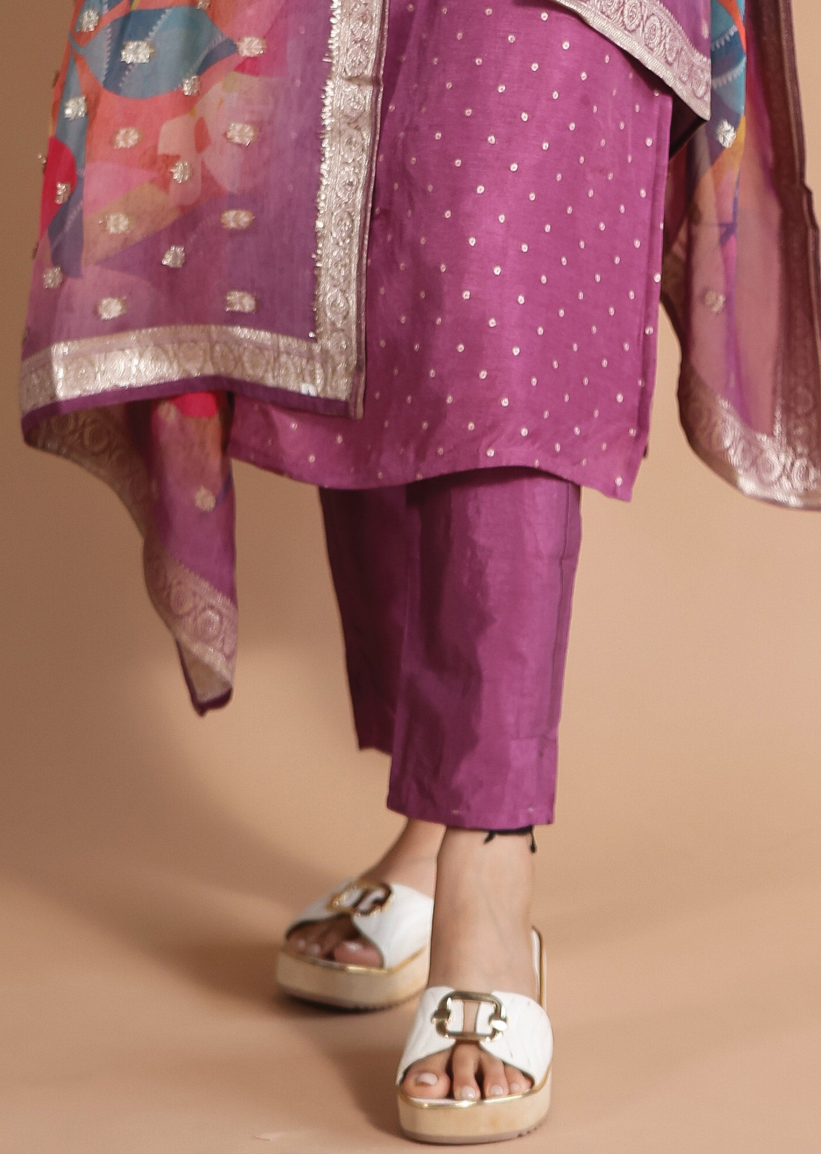 Dark Mauve Banaras Straight cut suits