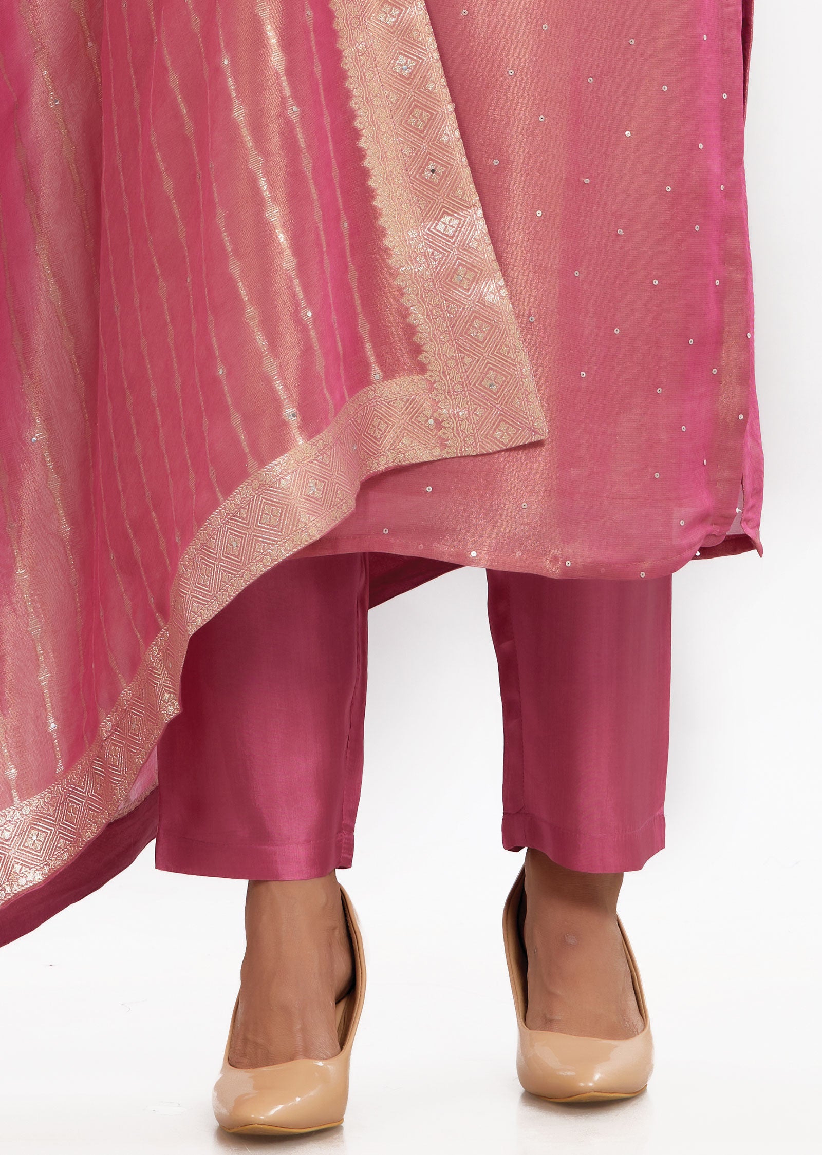 Dark Pink Tissue Silk Straight Cut Suits