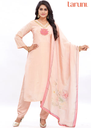 Peach Tissue Silk Kurti with Zardosi & Sequence Work