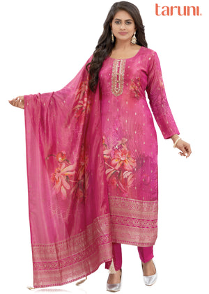 Rani Pink Banaras Tissue Kurti with Zardosi Work