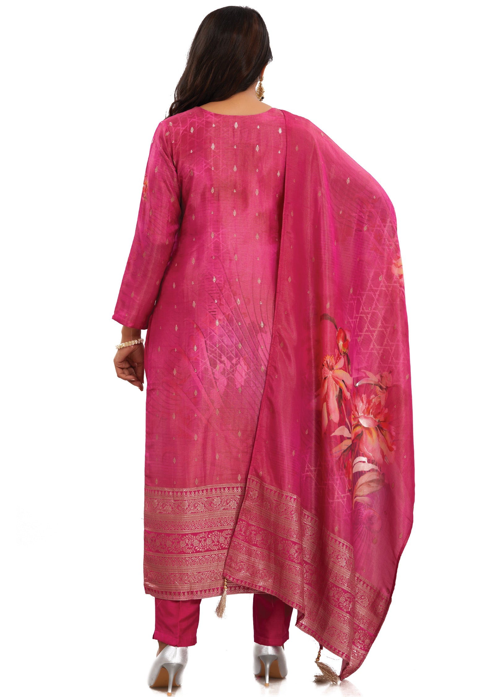 Rani Pink Banaras Tissue Straight Cut Suits