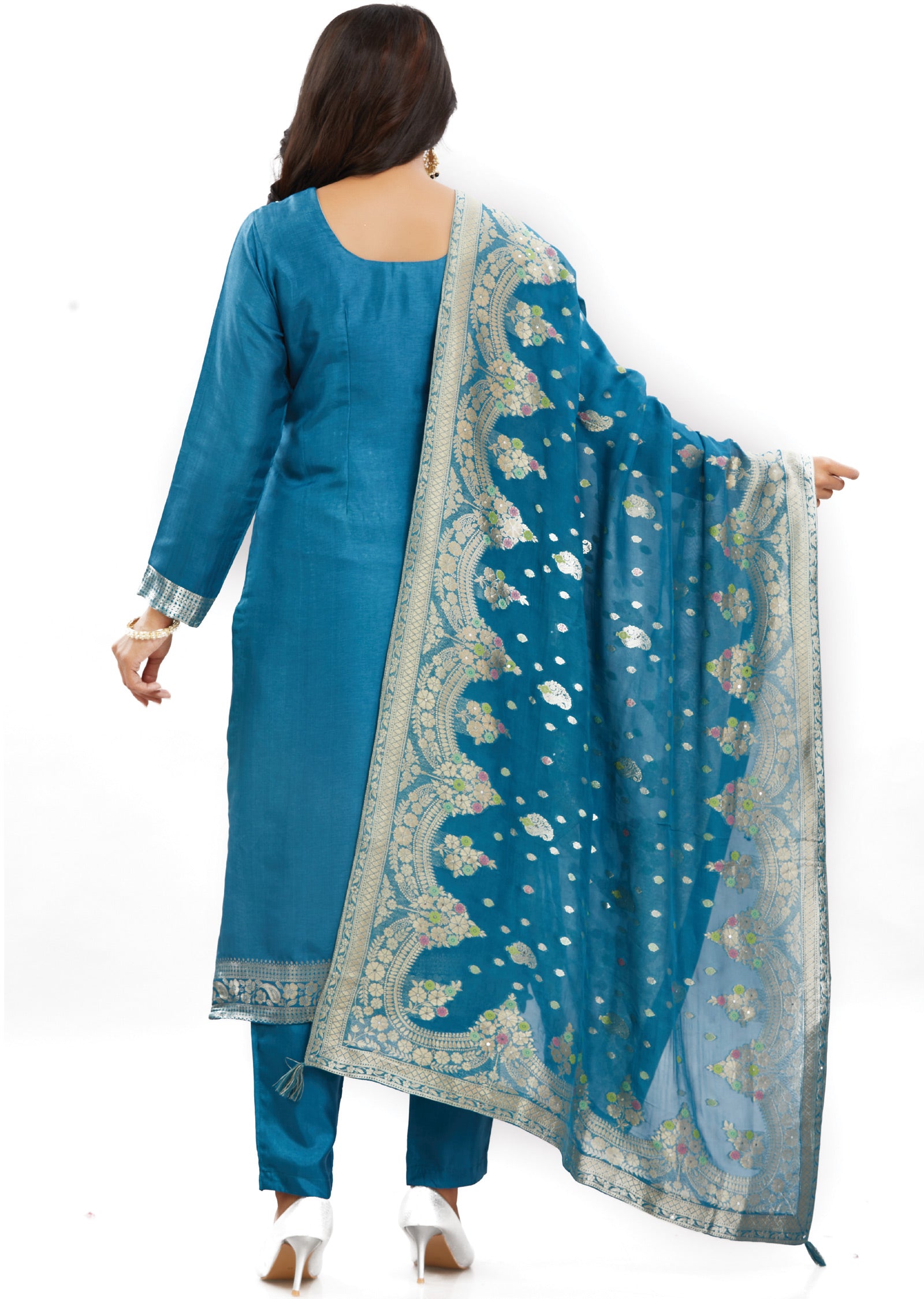 Rama Blue Silk Straight Cut Suits