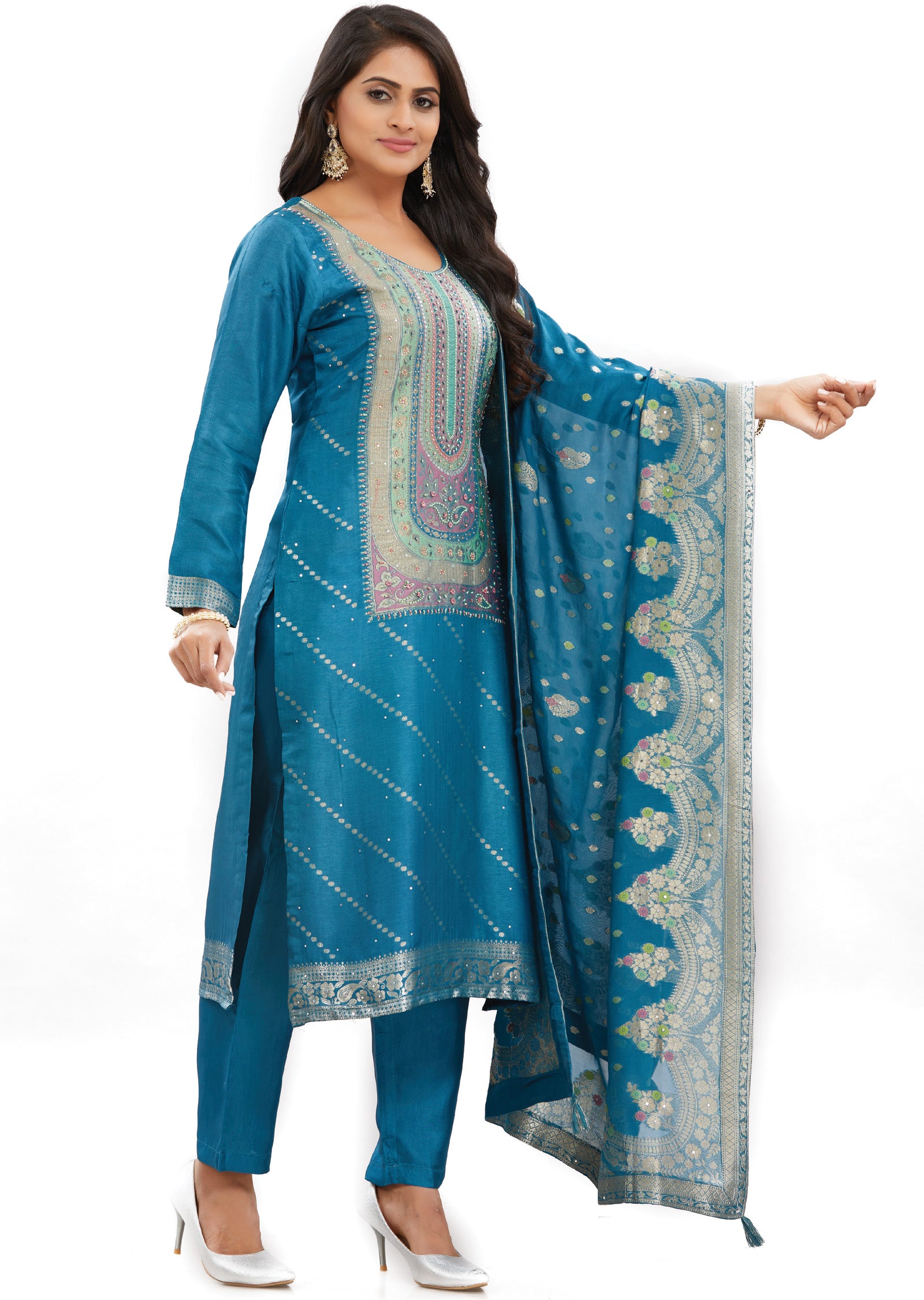 Rama Blue Silk Straight Cut Suits