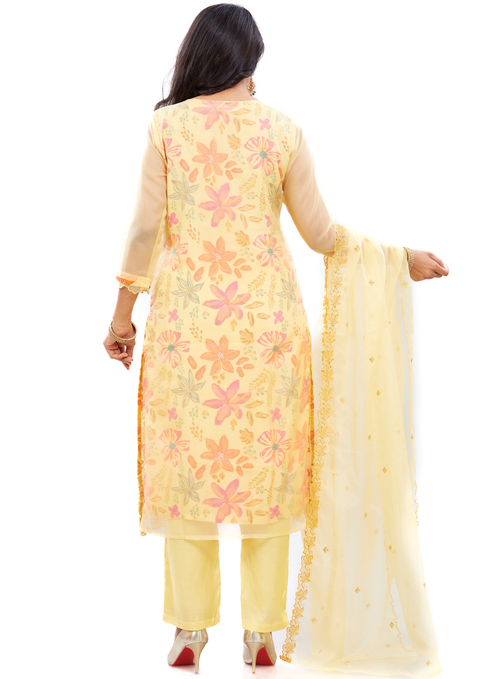 Yellow Organza Kurti with Resham & Sequence Work