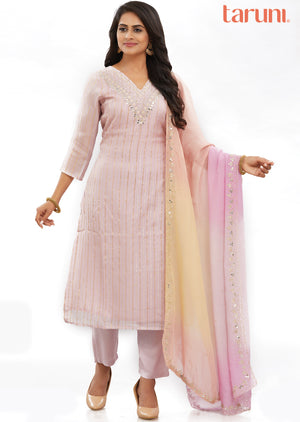 Lilac Banaras Organza Straight Cut Suits