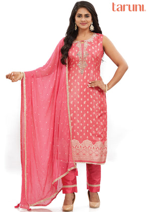 Pink Banaras Tissue Kurti with Zardosi & Mirror Work