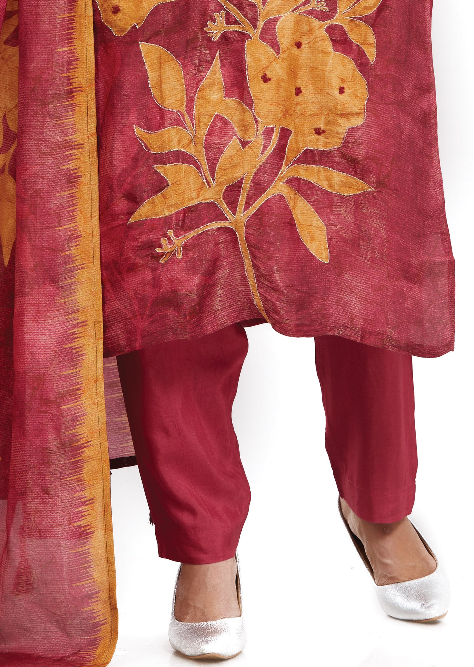 Maroon Tissue Silk Straight Cut Suits