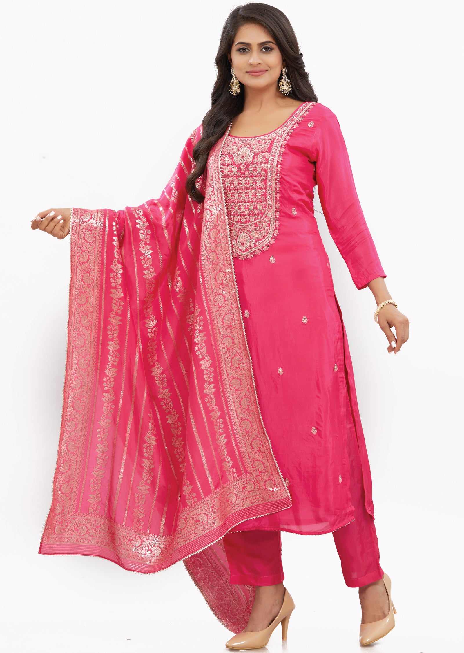 Rani Pink Muslin Straight Cut Suits