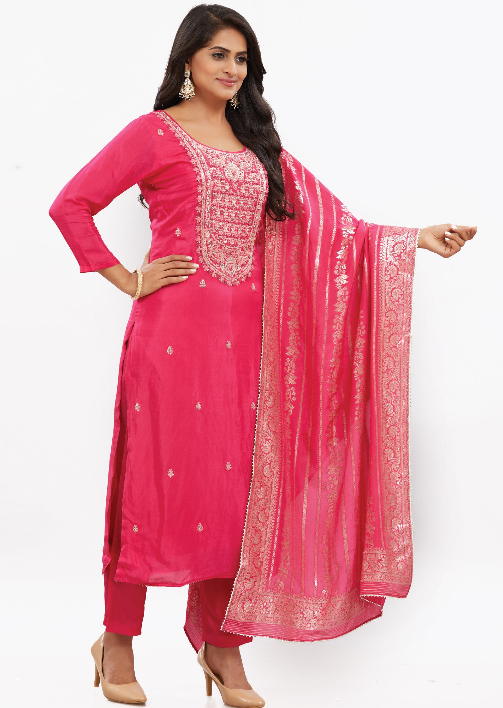 Rani Pink Muslin Straight Cut Suits