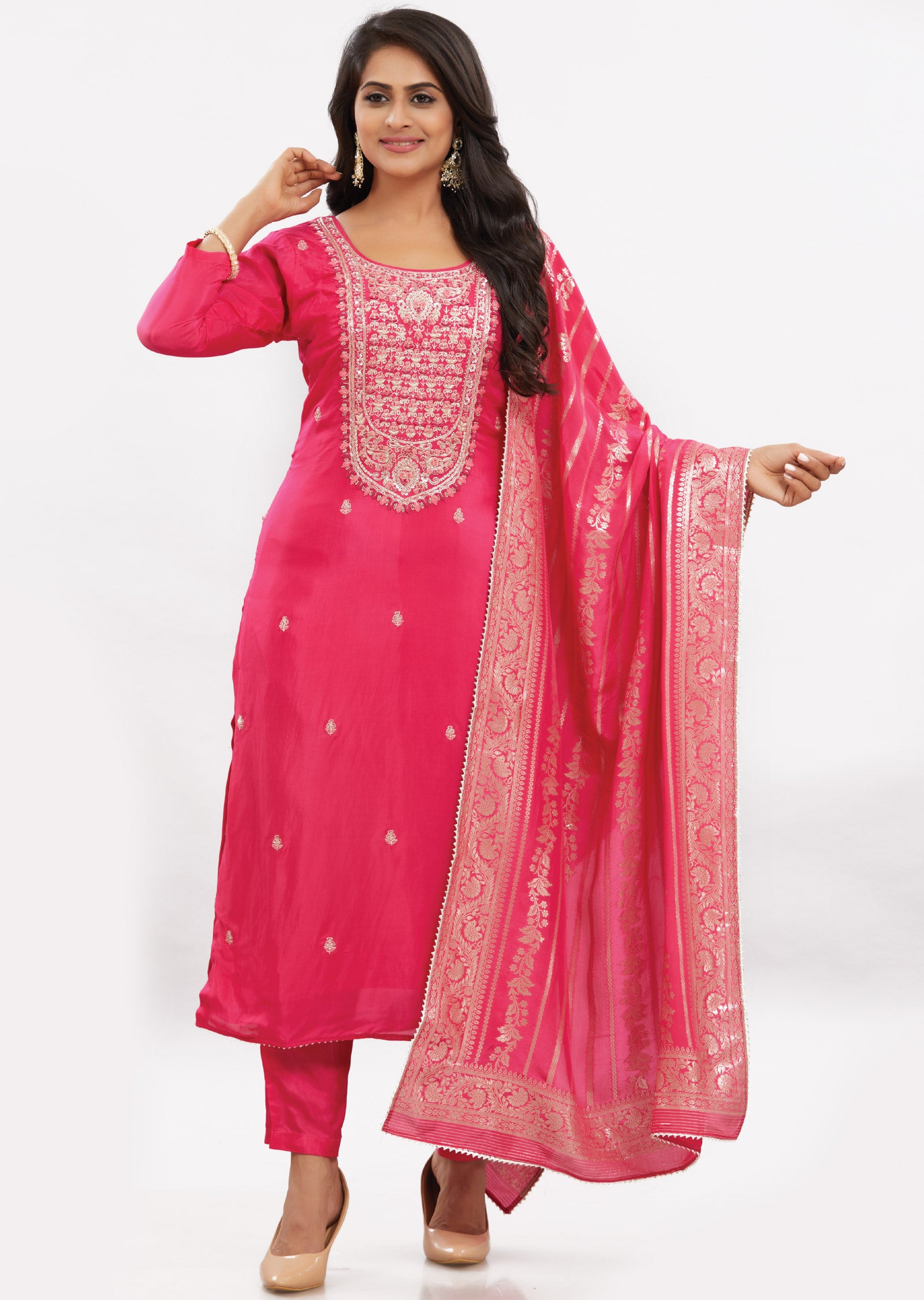 Rani Pink Muslin Straight Cut Suits