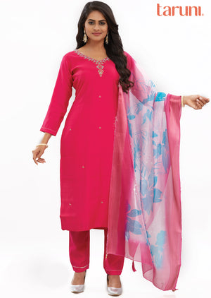 Rani Pink Chanderi Straight Cut Suits