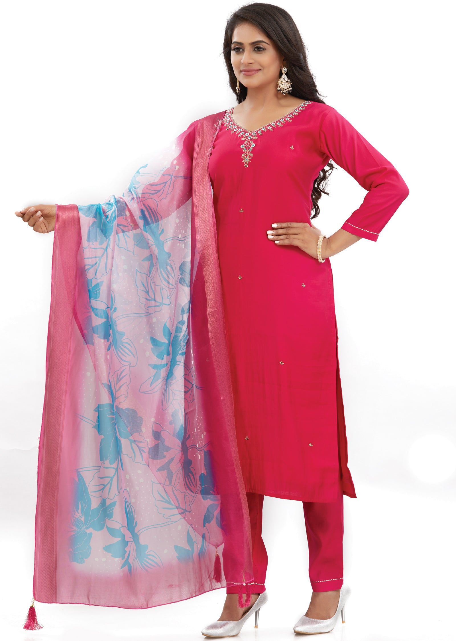 Rani Pink Chanderi Straight Cut Suits