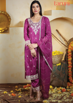 Light Magenta Pink Soft Silk Straight cut suits