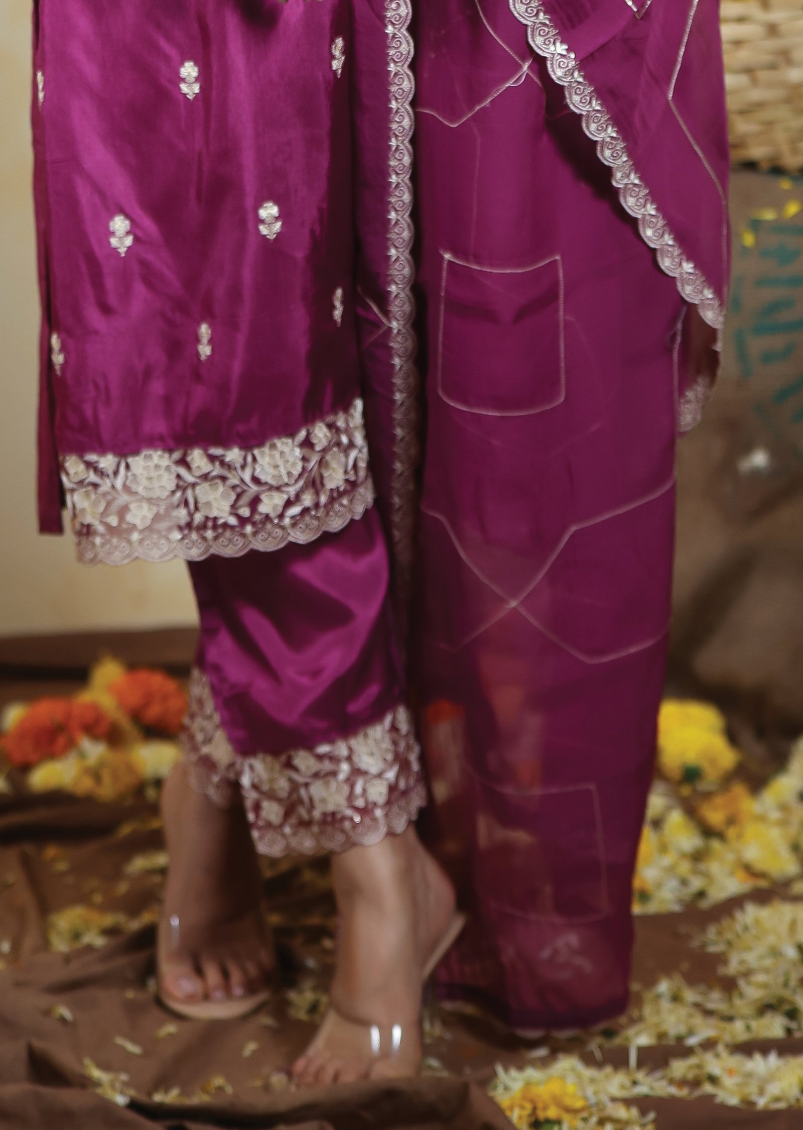 Light Magenta Pink Soft Silk Straight cut suits