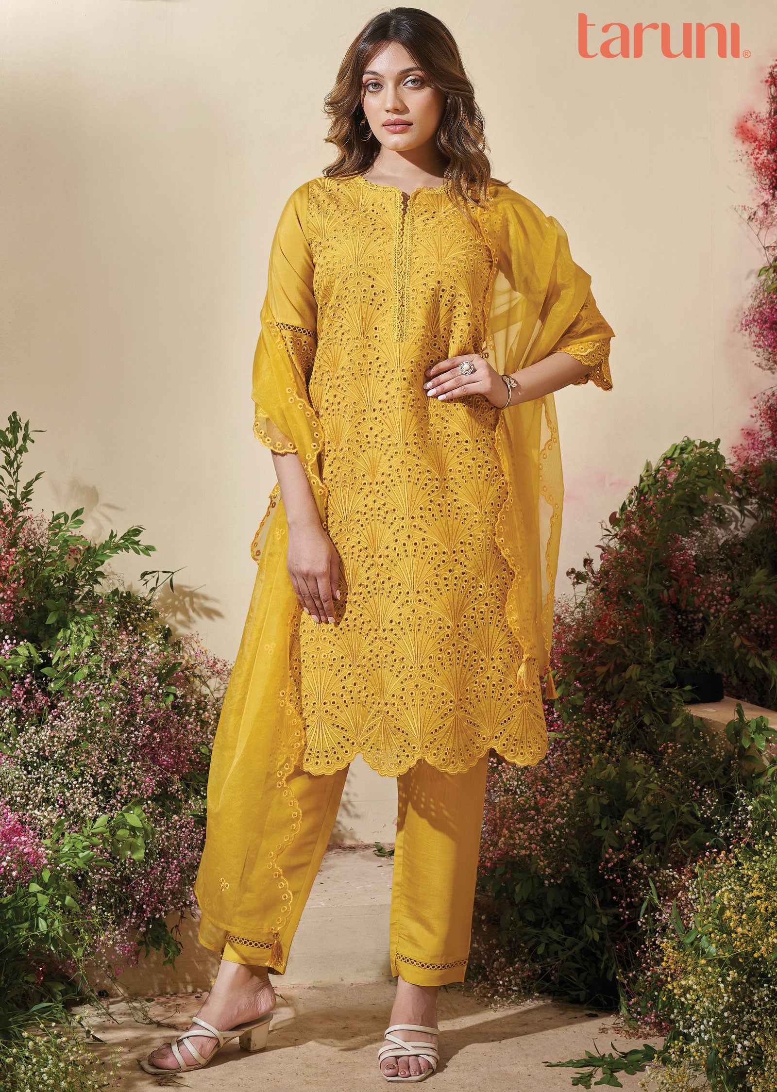 Mustard Crosia Chanderi Straight cut suits