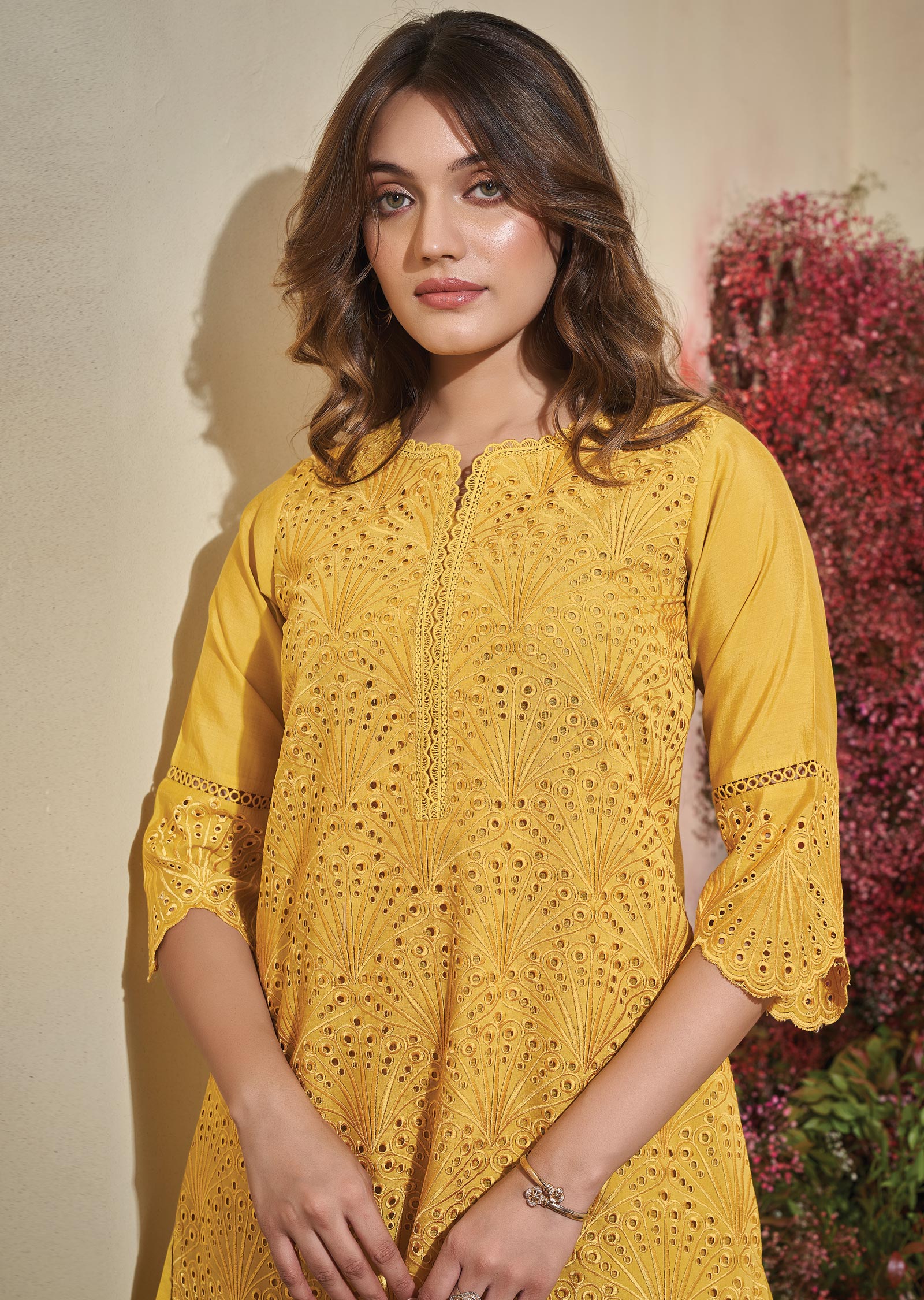 Mustard Crosia Chanderi Straight cut suits