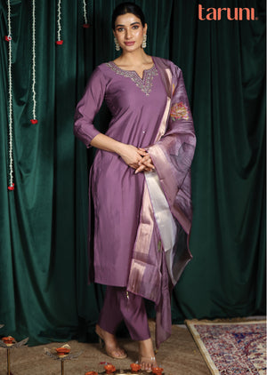 Lavender Chanderi Straight Cut Suits