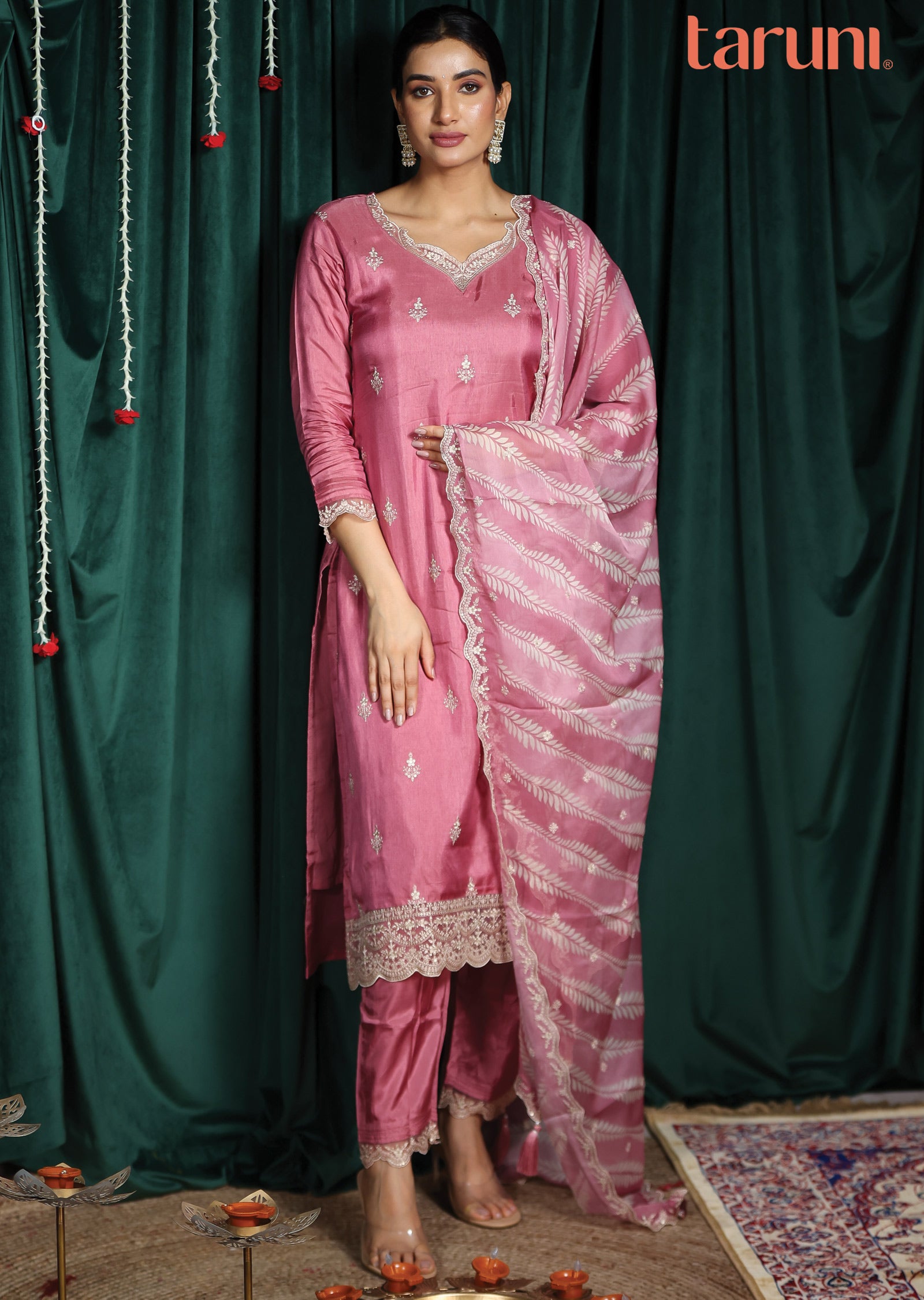 Pink Silk Straight Cut Suits