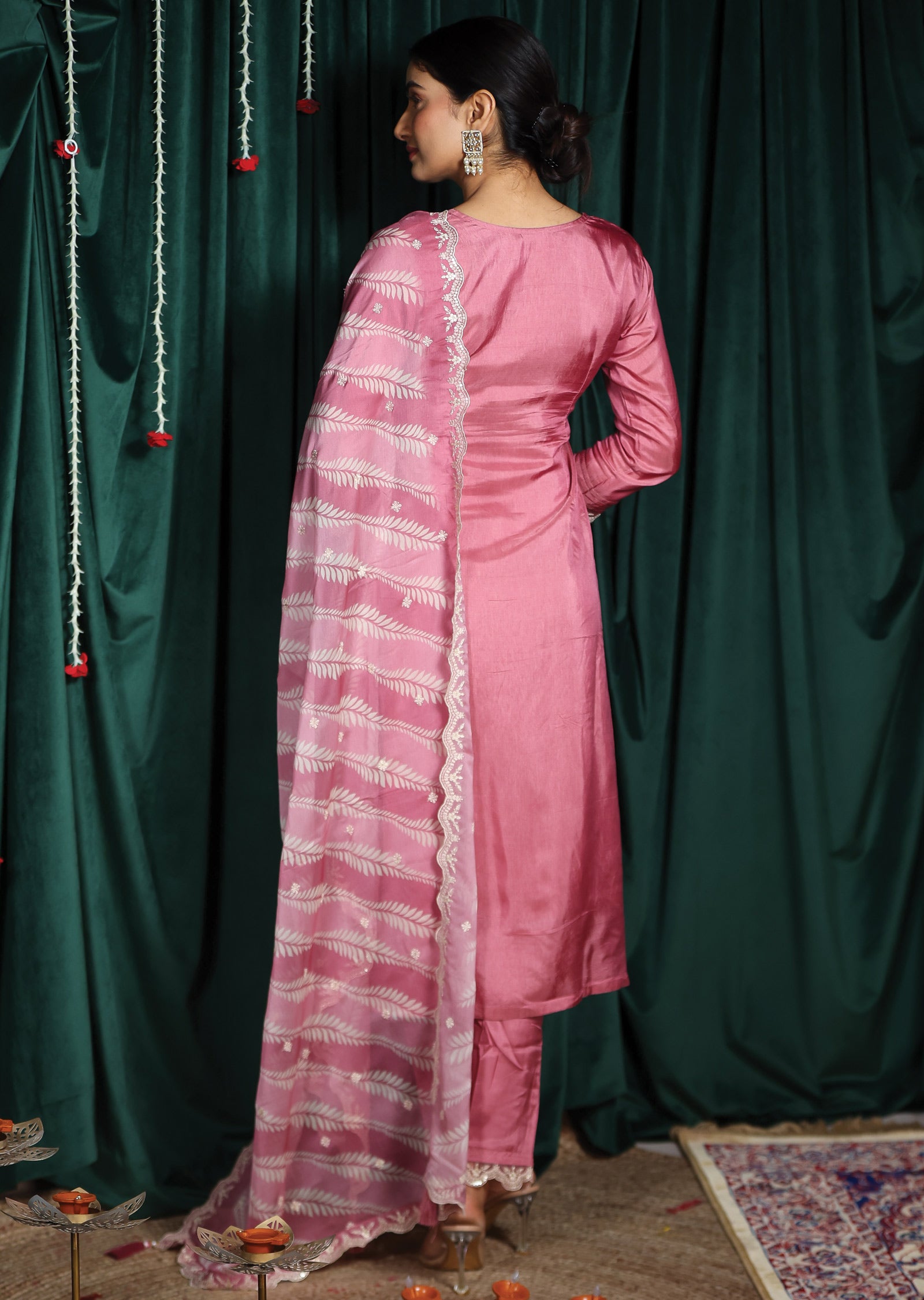 Pink Silk Straight Cut Suits