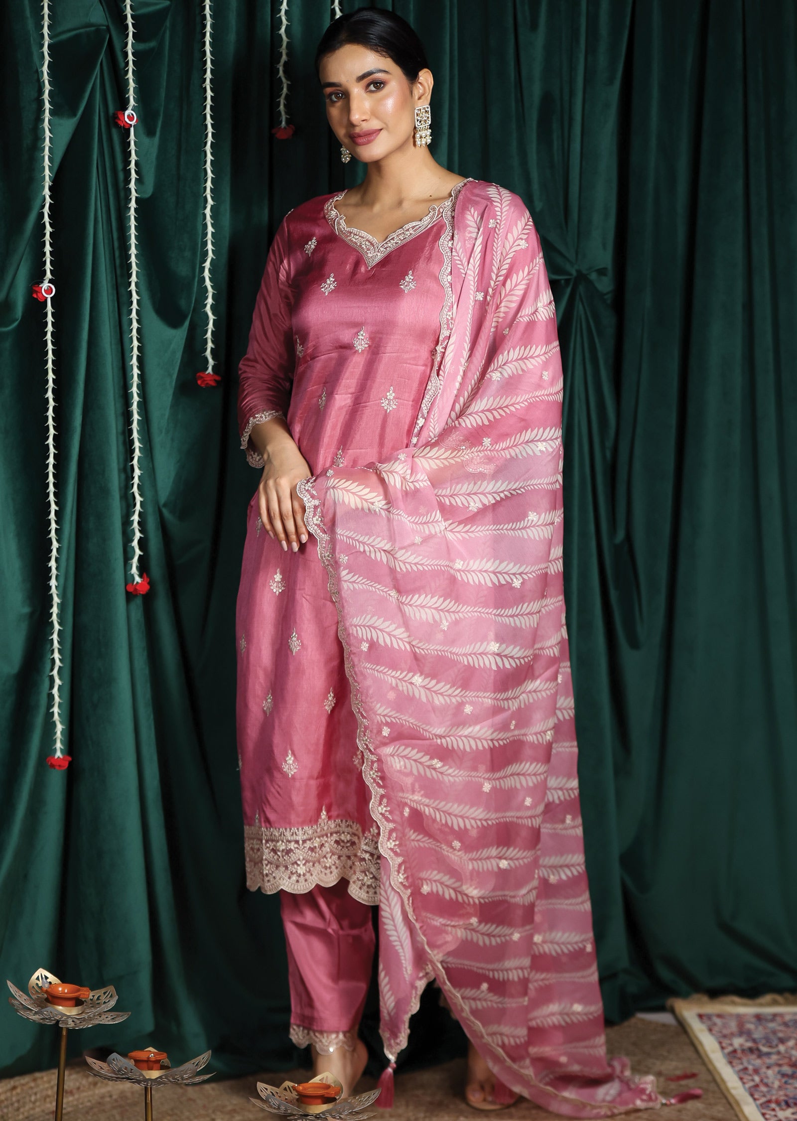 Pink Silk Straight Cut Suits