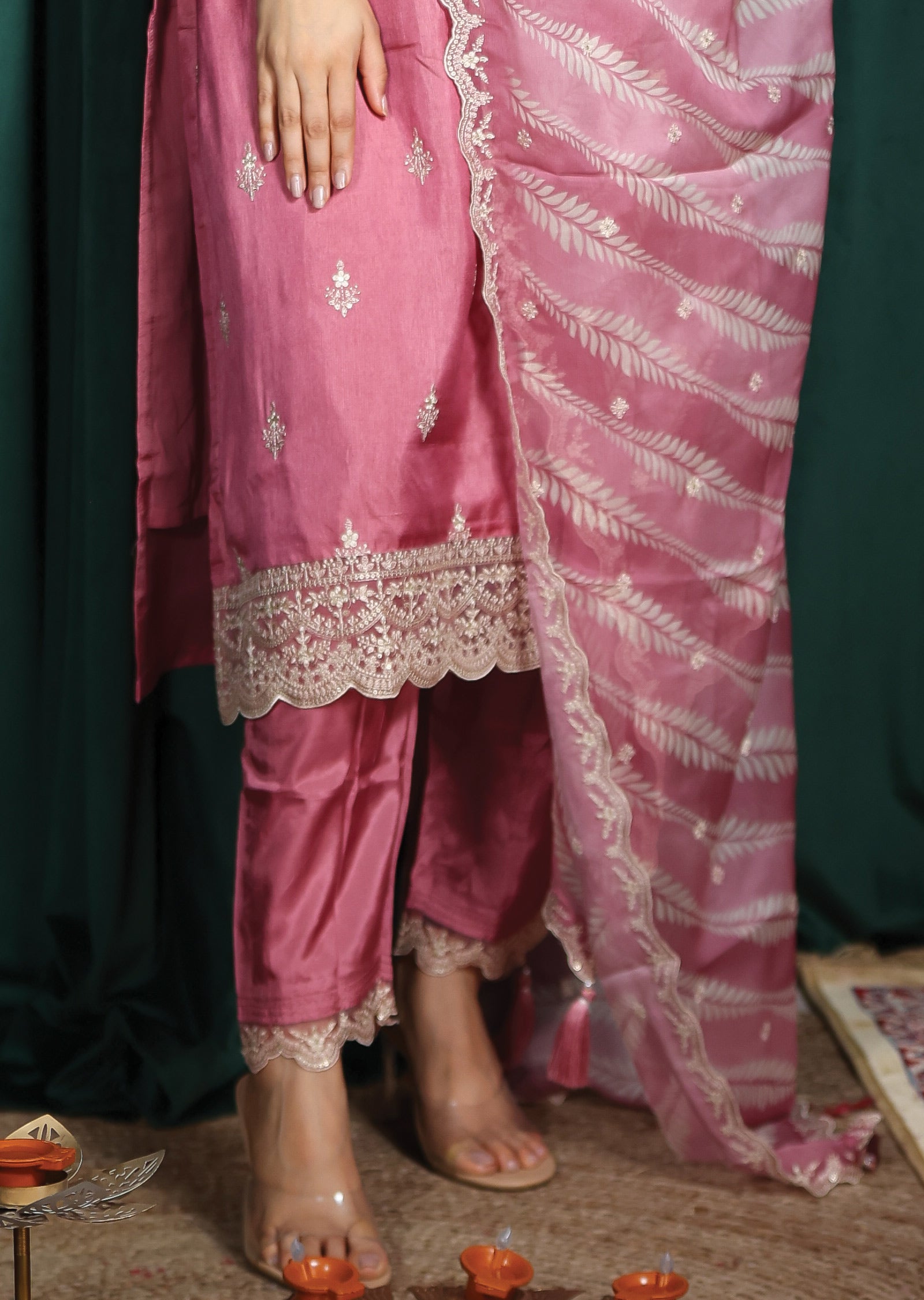 Pink Silk Straight Cut Suits