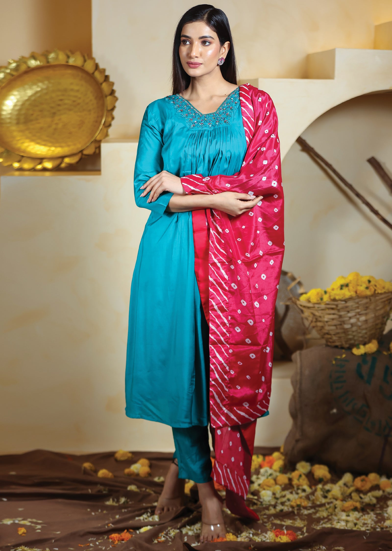 Rama Green Muslin Straight Cut Suits