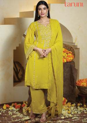 Mustard Georgette Straight Cut Suits