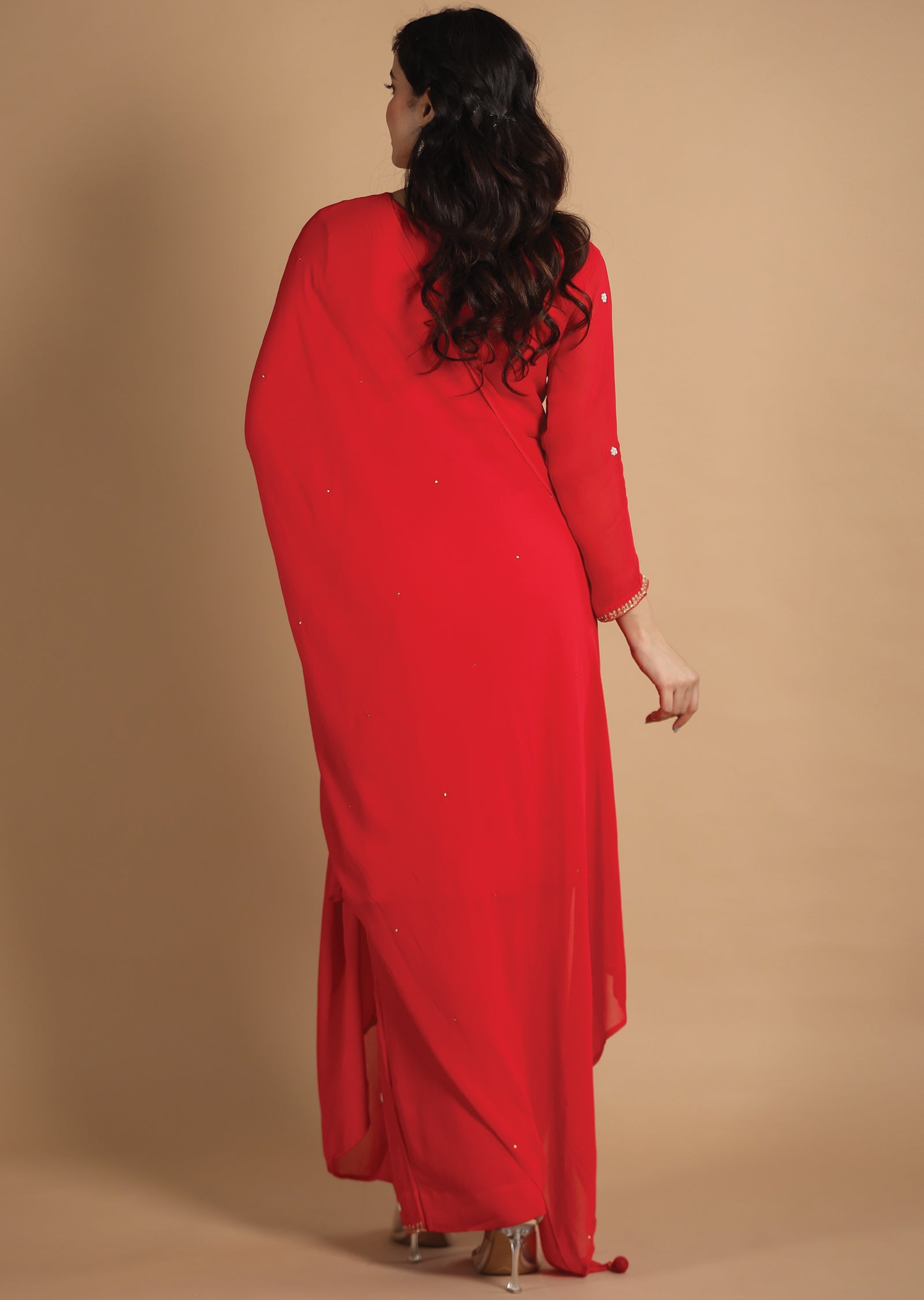 Red Georgette Straight Cut Suits