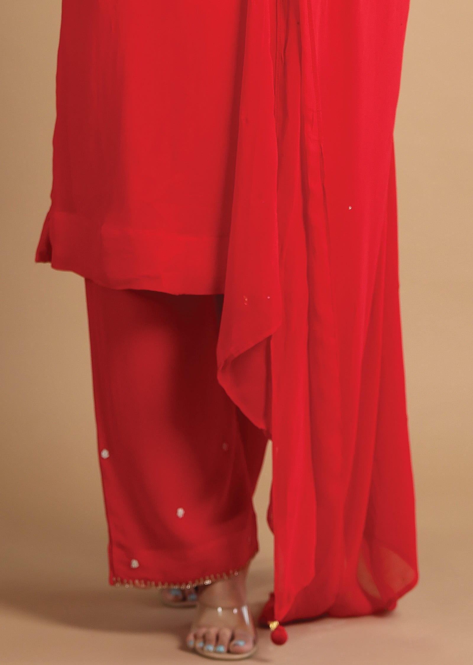 Red Georgette Straight Cut Suits