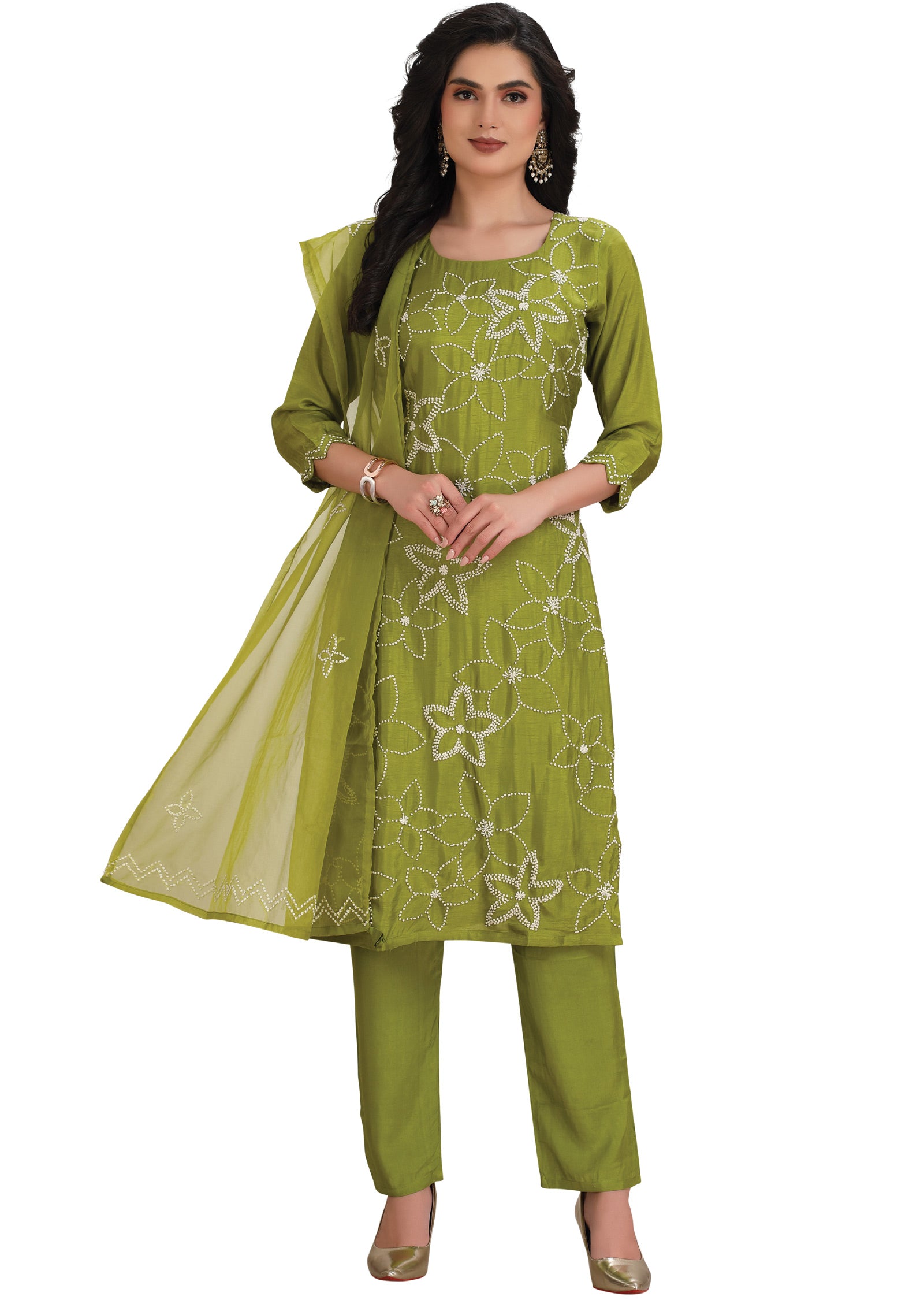 Mehendi Green Dola Silk Straight Cut Suit