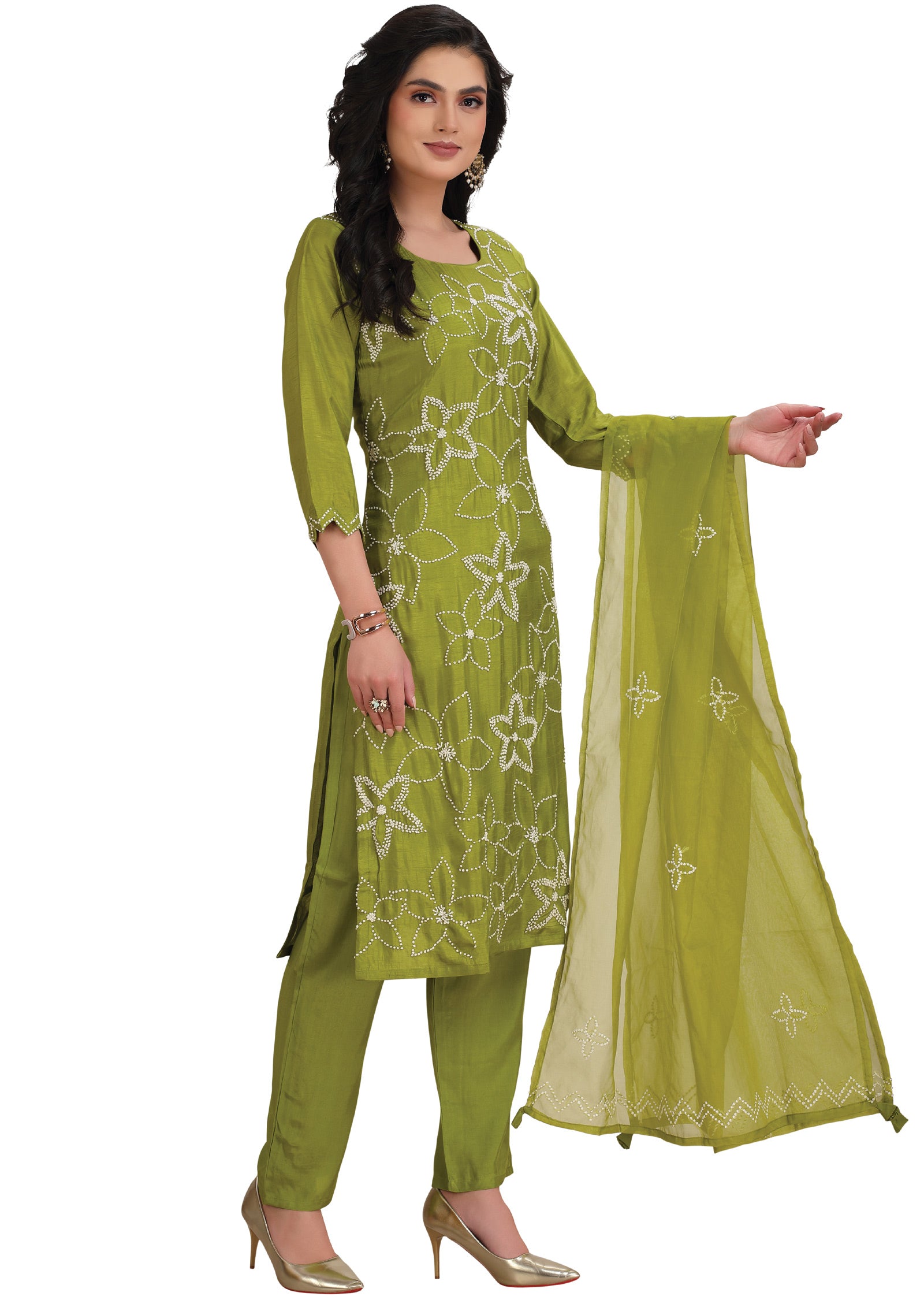 Mehendi Green Dola Silk Straight Cut Suit