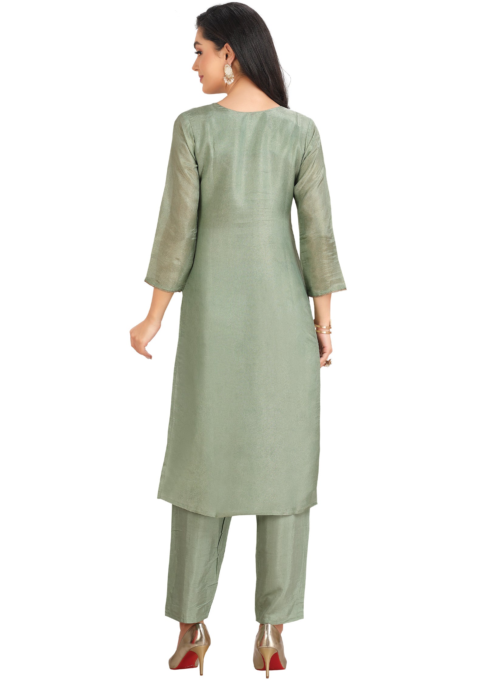 Dusty Green Tissue Soft Silk Straight Cut Suit