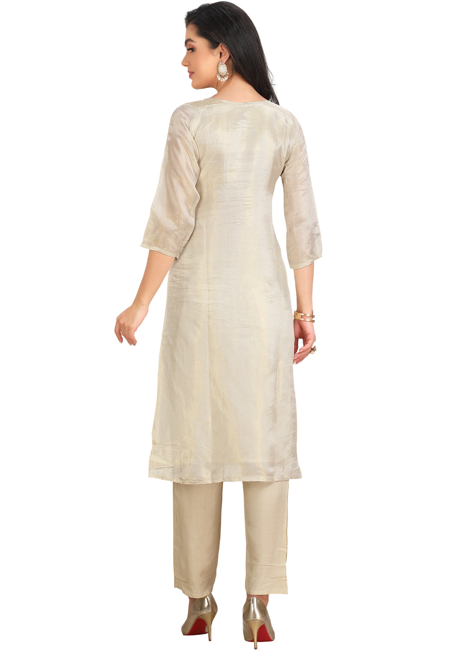 Cream Tissue Silk Straight Cut Suit