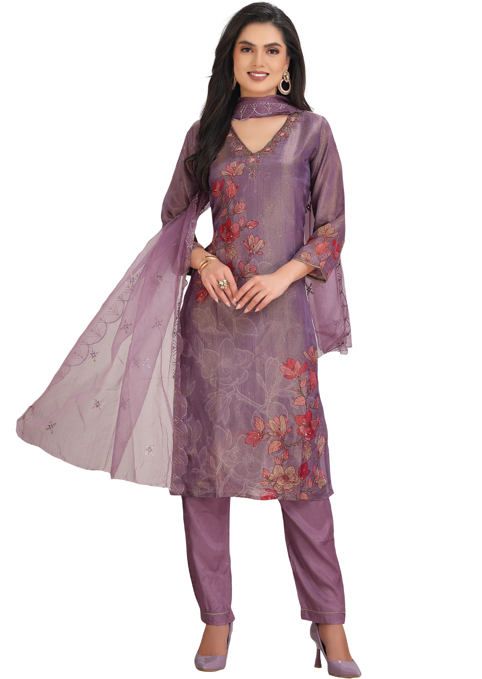 Lavender Tissue Silk Straight Cut Suit