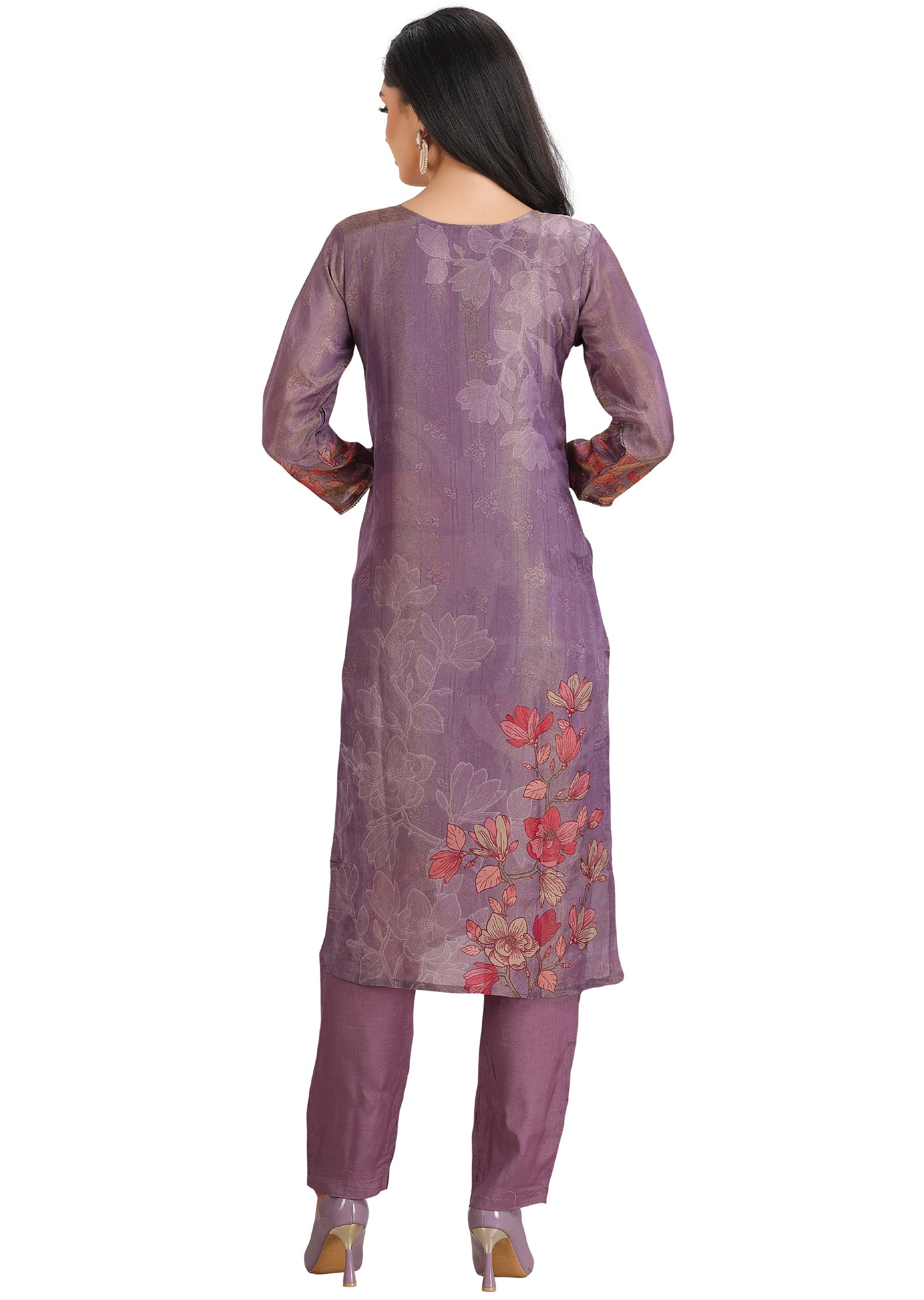 Lavender Tissue Silk Straight Cut Suit