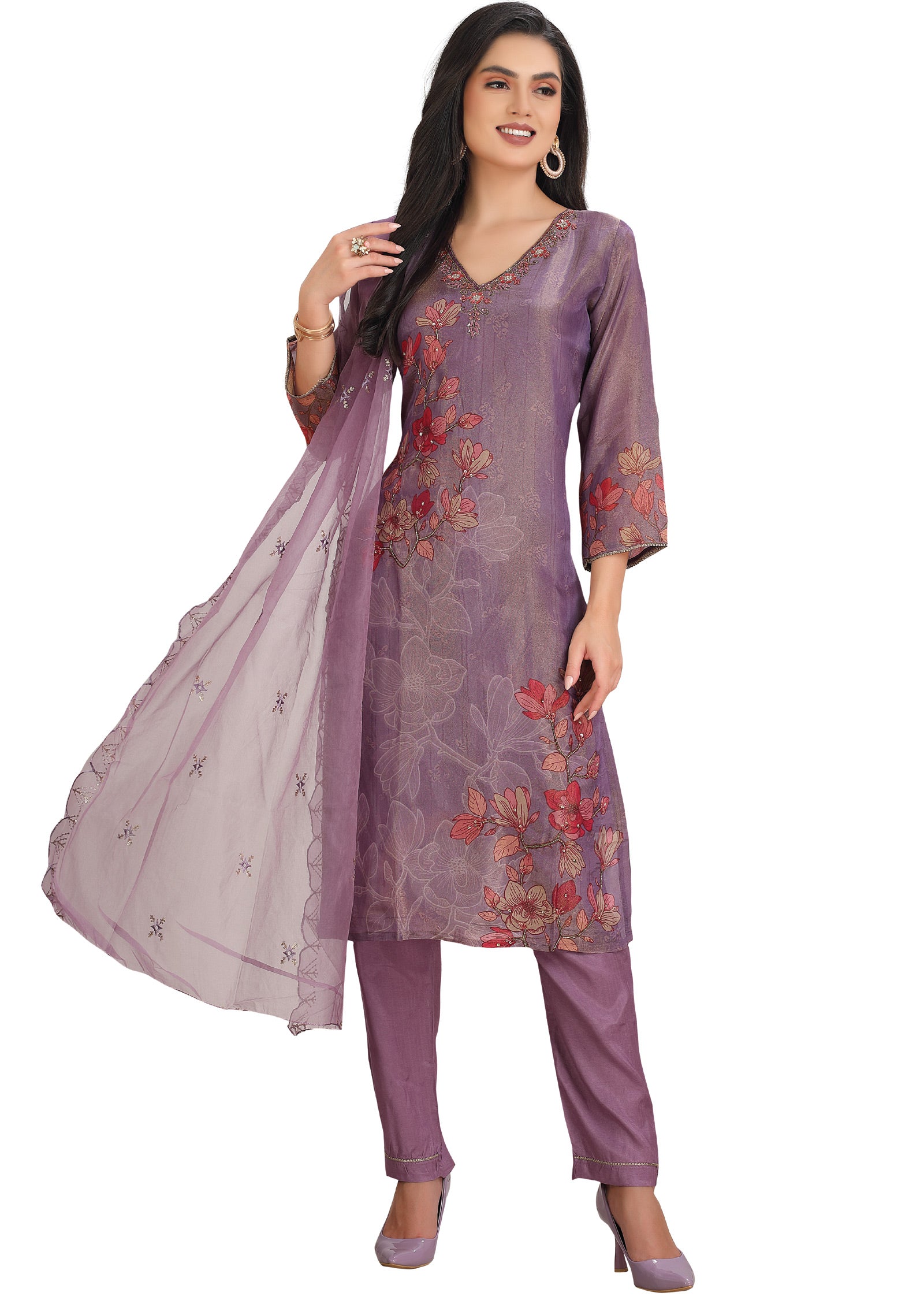 Lavender Tissue Silk Straight Cut Suit