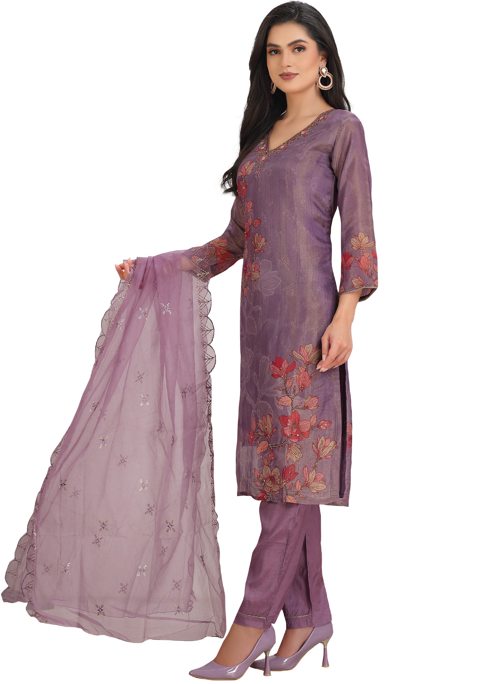 Lavender Tissue Silk Straight Cut Suit